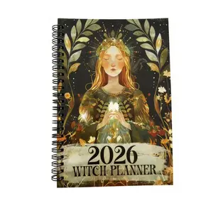 2026 Witch Theme Planner, Vintage Mystical Illustrations, Monthly Calendar + Lunar Phase Record, Coil Bound Multi-Functional Notebook, Spiral Bound Planner