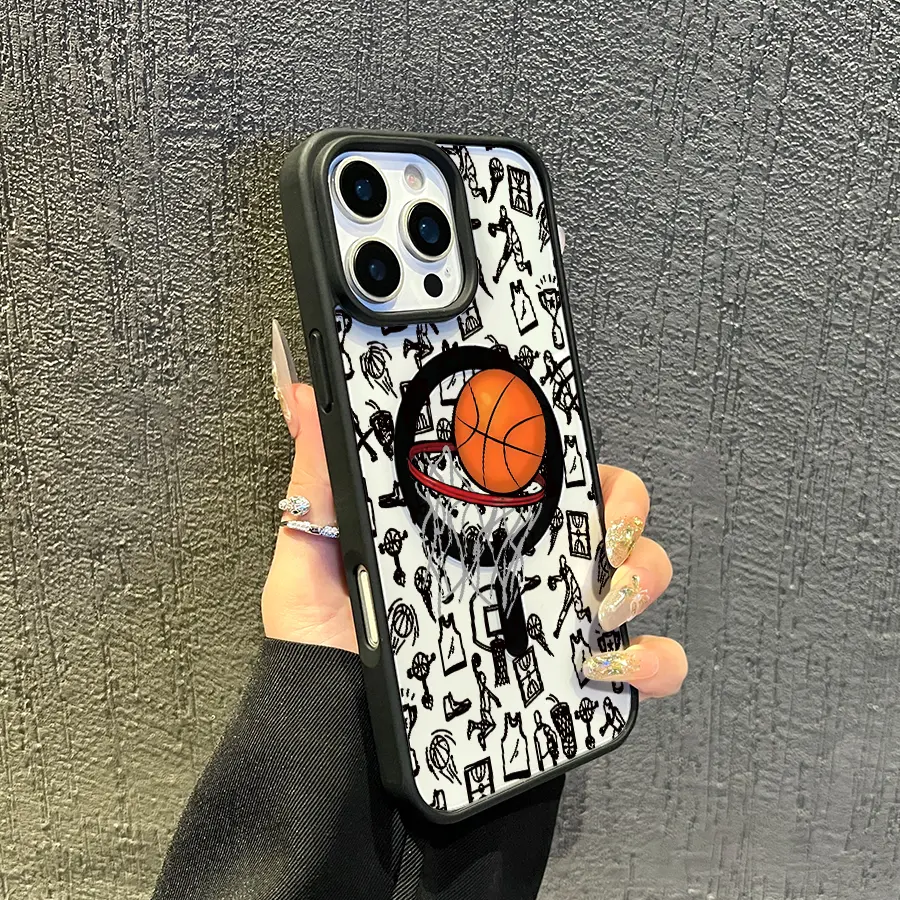 Magnetic TPU Basketball Smartphone Casing, Drop-Proof Protector with Impact Resistance for iPhone 16/15/14/13/12/11 Devices, Cellphone, Aesthetic