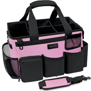 Wearable Cleaning Caddy Bag,Cleaning Supply Tote for Cleaning Supplies, Cleaning Organizer with Adjustable Shoulder and Waist Straps for Cleaners & Housekeepers (Large, Pink)
