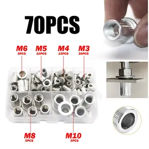 70pcs Steel Aluminum Riv Nut Set, Threaded Riv Nut Inserts M3/m4/m5/m6/m8/m10, Mixed Combination Kit, Hardware Accessories