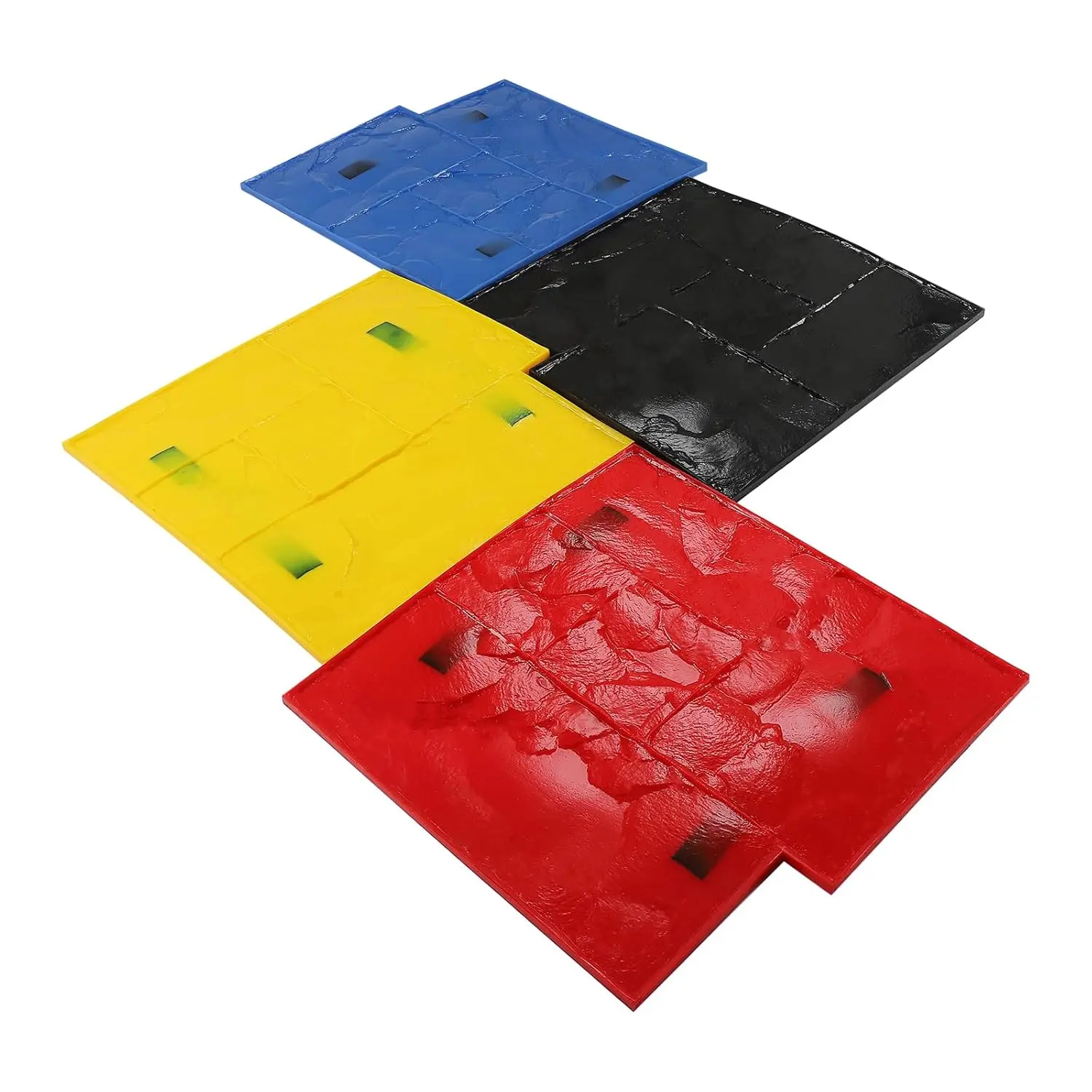 4Pcs Concrete Texturing Skin, 24"X24" Realistic Concrete Stamp Mats Set PU Material Concre1te Texturing Skin Wall Floor Con1crete Stamp Mat Set with 2 Handle for Walls Floors Flooring