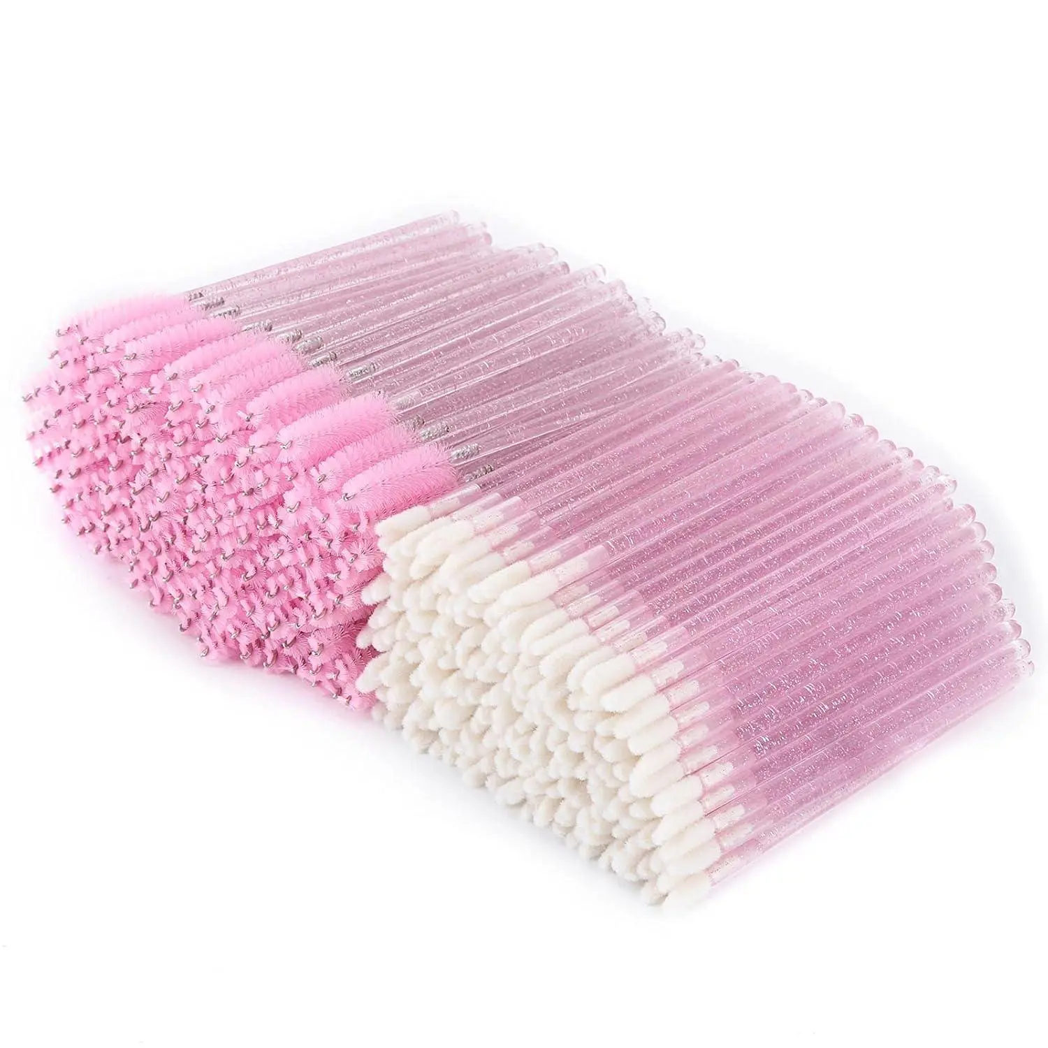 Tbestmax Pink Disposable Makeup Brushes Set - 400 Spoolies Mascara Wands with Crystal Handle, 3.94" Length, Roll & Comb Function for Eyebrows Lips, Eyelash Extensions, Lipstick/Lip Gloss Applicators, Length 3.94"