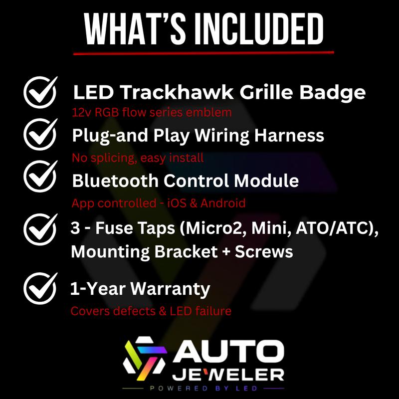 Jeep Trackhawk LED Grille Emblem Badge – RGB Flow Series | Bluetooth App Controlled (2018–2021)