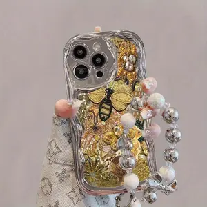 Bee Pattern Phone Case with Lanyard, Decorative Phone Protector Cover, Phone Accessories Compatible with iPhone 16 15 14 13 12 11 Plus Pro Max Series, Casing