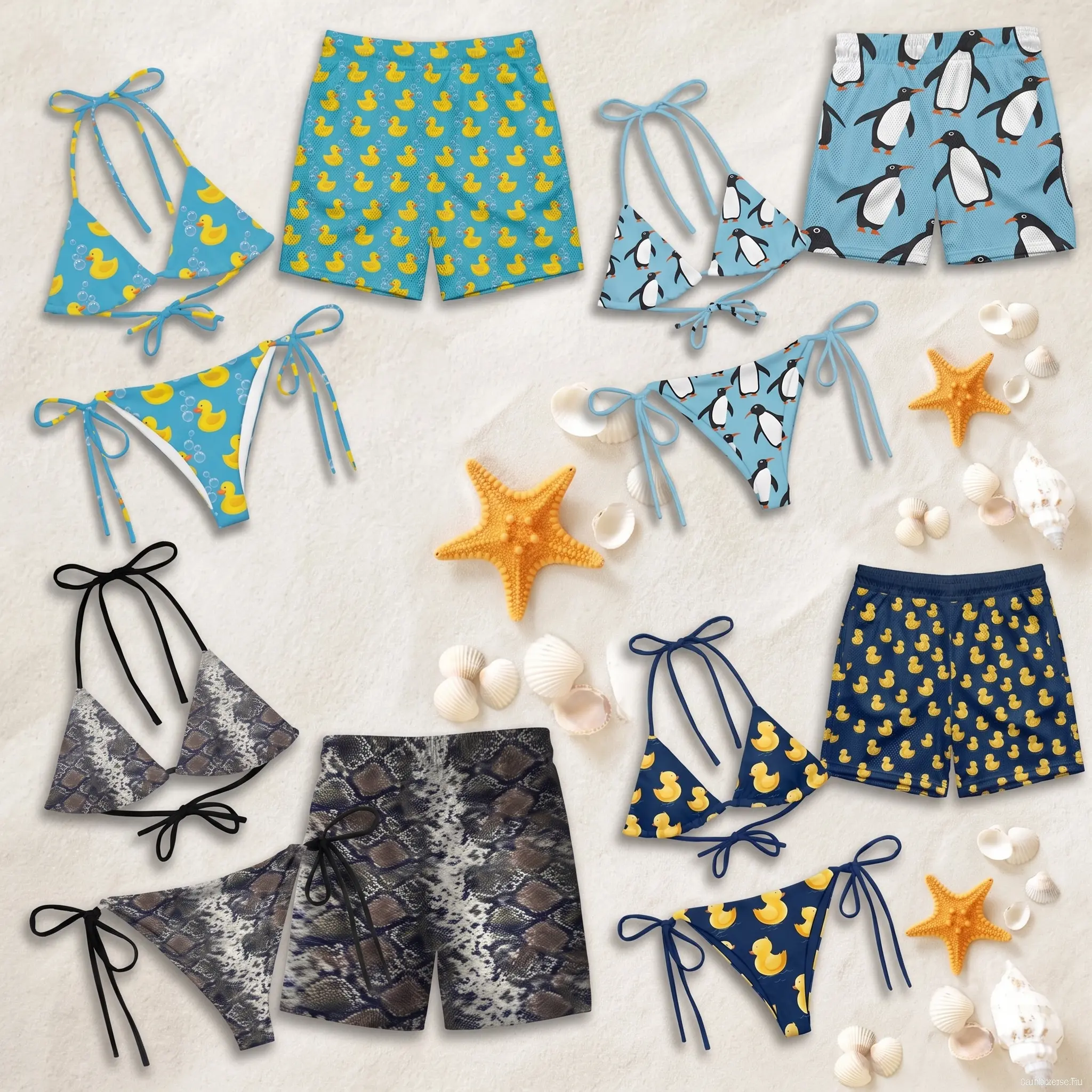 Matching Couple Animal Print Swimwear Set, Duck Penguin and Snakeskin Bikini with Swim Trunks, Cute His and Hers Beach Vacation Outfits, Summer Pool Party Swimsuits, Matching Gift for Boyfriend Girlfriend