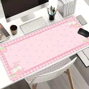 Extra Large Kawaii Strawberry Milk Mouse Pad Cute Pink Heart Gaming Desk Mat 35x16 Inch Computer Keyboard Mousepad with Non-Slip Rubber Base Durable Stitched Edge Perfect Gift for Home and Office Desk Accessories