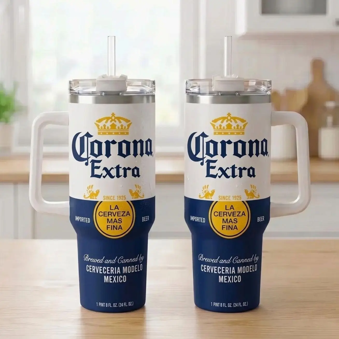 Corona Extra 40oz Insulated Tumbler With Handle & Straw, Corona Beer Inspired Stainless Steel Travel Mug, Vintage Mexican Lager Graphic Cup, Funny Beer Lover Gift, Reusable Vacuum Insulated Drinkware For Men & Women