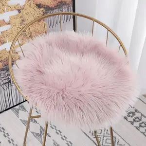 Soft fluffy seat cushion, modern pink plush round chair blanket photo decorative chair cushion, chair plush cushion children's bedroom imitation wool bedside blanket