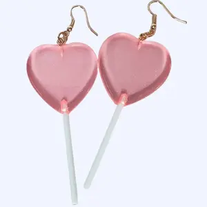Lollipop Sucker Heart Dangle Earrings - Cute Kawaii Daily Wear