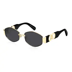 Retro Oval Sunglasses for Women with UV400 Protection Gold Frame Black Lenses Trendy Fashion Accessory