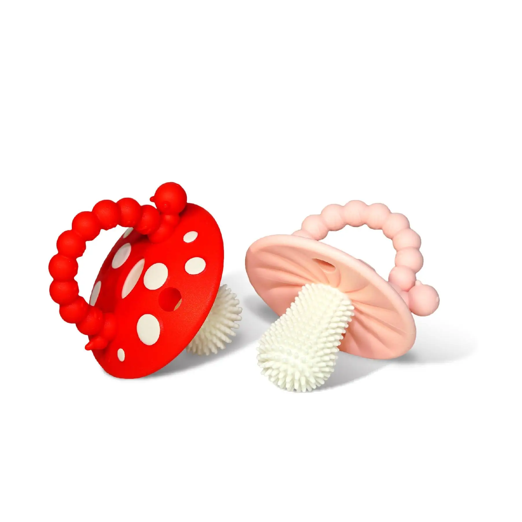 Chompy Mushroom Silicone Teether 2PK - Red & Pink