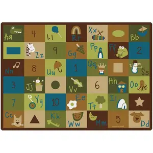 212 MAIN Kids' Nature Theme Learning Block Rug - Nylon Fiber, Rectangle Size, Double Stitched, Stain Guard, Educational Learning Aid