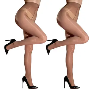 2pairs-Women's Shiny Sheer Tights High WaistSilk Comfort Stockings Oil Shimmery NylonsPantyhose Silky Spandex Elastic Dressy Legwear