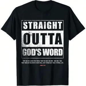 "Straight Outta God’s Word John 3:16" T-Shirt✝️ Christian Jesus Graphic Tee, Men’s Summer Casual Top, Soft Breathable Cotton, Slightly Stretchy, Street Hip Hop Style, All-Season Unisex Tee, Comfortable Everyday Wear, Individuality Statement