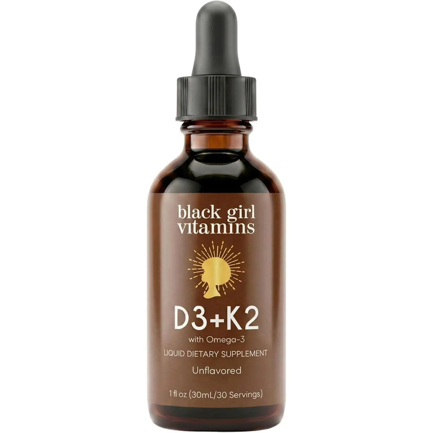 Black Girl Vitamins Vitamin D3 K2 Drops (125mcg Each) with Omega 3 – Liquid D3 K2 (MK7) Daily Supplement, Concentrated Unflavored Drops, Vegan (30-Day Supply)