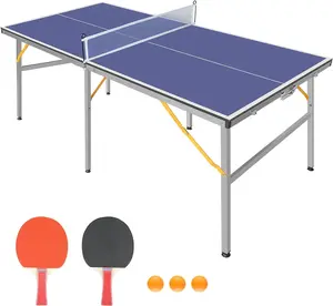 Garvee 6×3 ft Foldable Ping Pong Table Set with Net & Paddles, Portable Indoor/Outdoor Table Tennis Table Featuring Professional MDF Surface for Backyard and Game Room, Blue