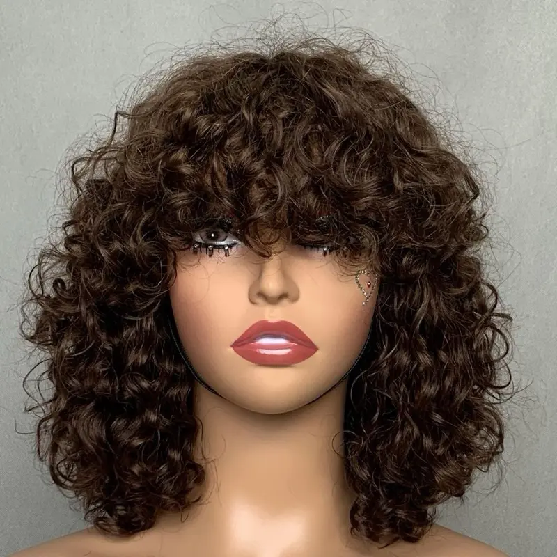 12 inch Curly fringe Bob wigs super double drawn quality luxury curly 200% density 100% naturel