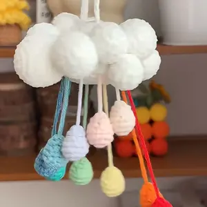 Handmade Crochet Cloud Rainbow Mobile - Nursery Wall Decor, Raindrop Baby Shower Gift, Colorful Kids Room Hanging, Hangable Ornament