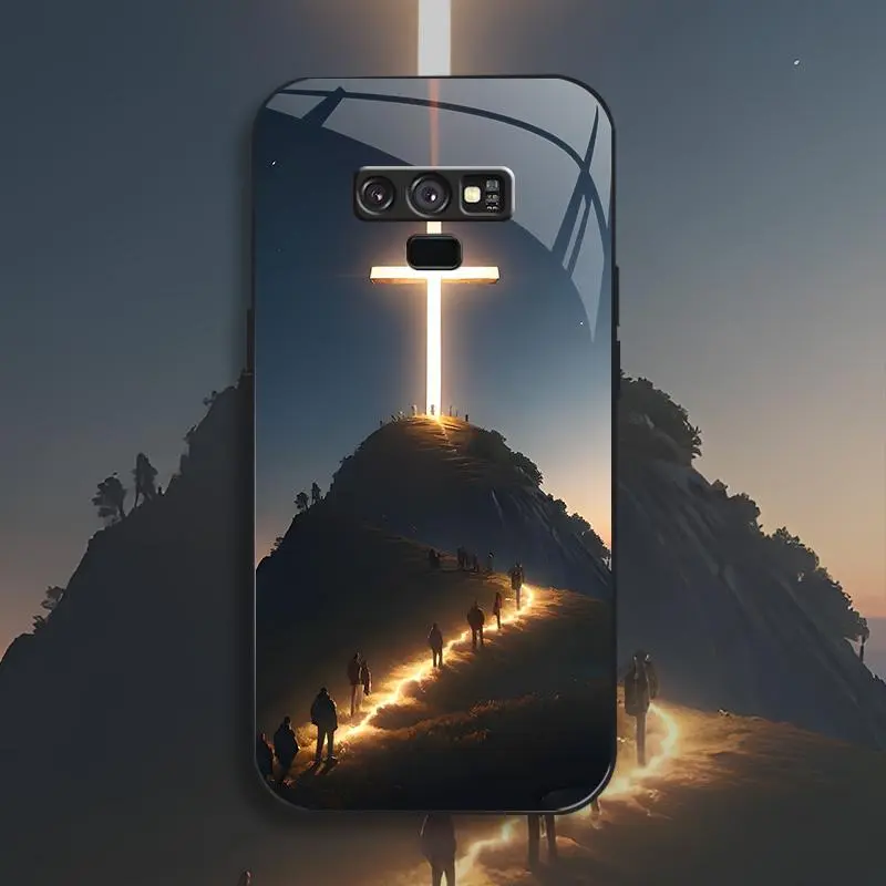Galaxy Note9 Jesus Glass Smartphone Case, High-End Business Simple Handheld Cellphone Cover, Affordable Anti-Drop Anti-Fingerprint Protection for Mobile Devices