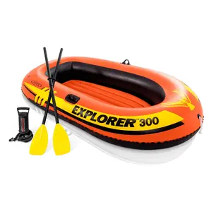 INTEX Explorer 300 Compact Inflatable Fishing 3 Person Raft Boat w/ Pump & Oars