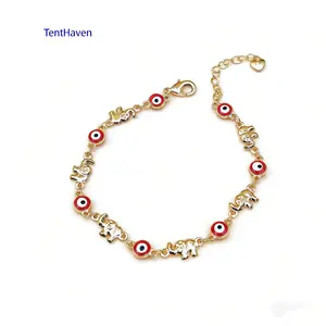 Women's Boho Style Beaded Elephant Charm Gold Bangle - Golden-Tone Chain, Red-Eyed Elephant, Adjustable Clasp, Detailed Craftsmanship, Everyday/Valentine's Gift for Her, Layered Sports & Outdoor Fan Shop Gaming Jewelry