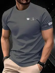 Men's Striped Classic T-Shirt, Lightweight Elastic Casual Round Neck, Digital Print, Perfect for Daily Wear, Gift for Boyfriend