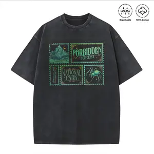 Washed T-shirt made of 100% cotton with double-sided printing Retro Forbidden Forest T-Shirt, National Park Wizard Shirt, Wizarding School Tee, Thrifted Aesthetic Reader Gift, Harry Bookish Sweatshirt