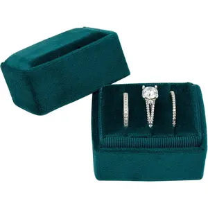 3 Ring  Ring Box | Ring Holder |  | Proposal | Wedding | Ceremony | Engagement | Photography | Keepsake | Bridal Rectangle Triple ( Green Triple)