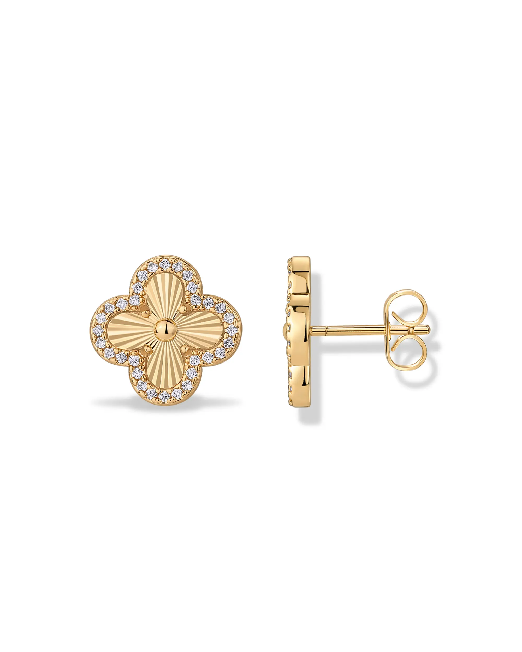 PAVOI 14K Gold Plated Cubic Zirconia Clover Stud Earrings for Women