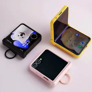 Solid Color Portable Ring Case With Central Axis for Samsung Galaxy Flip7 6 5 Xiaomi MixFlip 2 Motorola Razr 60 50 Ultra Cover