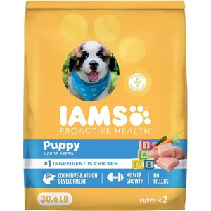 IAMS Proactive Health Puppy Food, Large Breed Premium Puppy Food for Large Dogs, 30.6 Lb. Bag