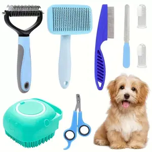 8-Piece Pet Grooming Kit, Includes Nail Clippers, Flea Comb, Shampoo Brush, Deshedding Brush, Silicone Toothbrush, Essential Pet Care Tools, Grooming Trimming Tool