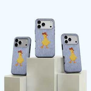 Blue Striped Denim Duck Phone Protective Case, Cute Duckling Phone Case, Iphone 17 16 15 14 13 12 11 Pro Max