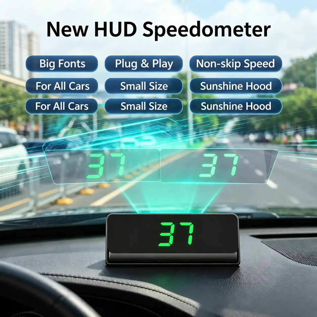 Universal GPS HUD Speedometer for Cars, Trucks, SUVs - Compact Large HD Digital Head-Up Display with MPH Odometer, Micro USB OBD Port Plug-and-Play Vehicle Gadget for New & Night-Time Long-Haul Drivers