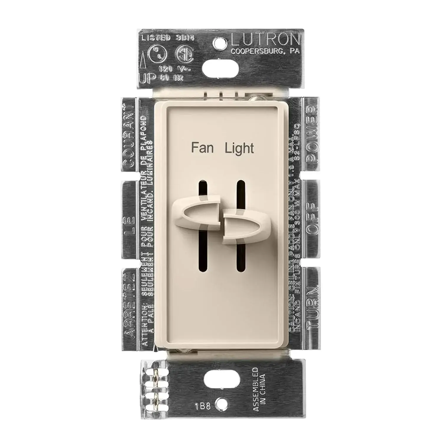 Lutron S2-LFSQ-LA Skylark Dual Slide Fan Control & Dimmer, 300W, Single Pole, Light Almond