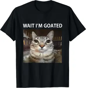 Cotton Streetwear Graphic Tees Casual Round Neck Shortsleeve Fashion Wait I'm Goated Silly Cat Meme T-Shirt