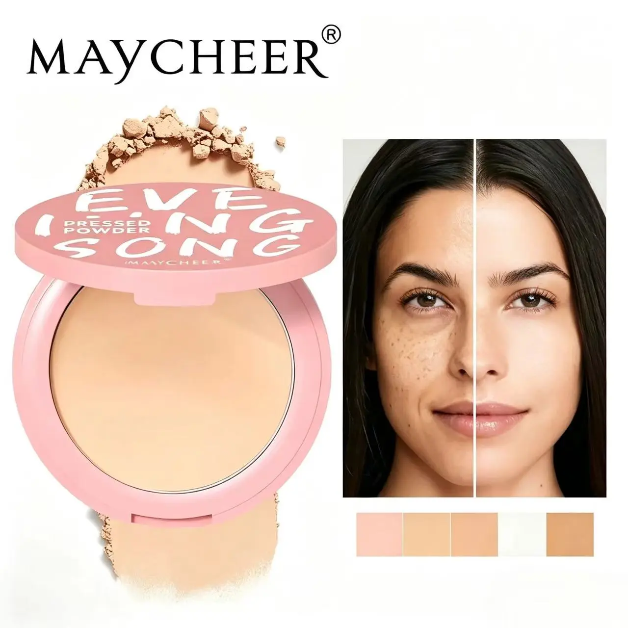MAYCHEER Compact Powder,Liquid Foundation,Waterproof Contouring,Natural Concealer,Long-Lasting Setting Powder, Oil-Control Natural Loose Powder with Puff-The perfect Christmas gift,talc-free makeup,conceals blemish，Full Coverage Vegan Concealer clickbait