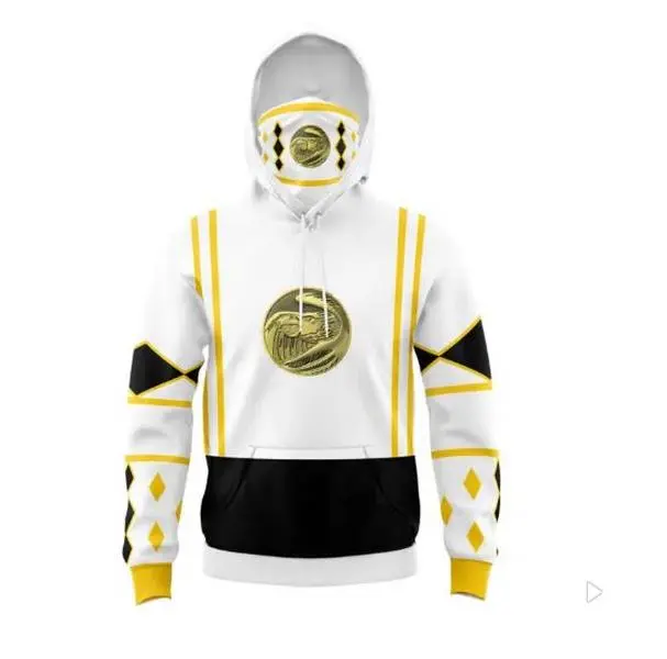 White Ranger Ninjetti Masked Hoodies - Rangers Anime Graphic Masked Sweatshirt Hoodies - Vintage Streetwear Hoodie - Casual Masked Sweatshirt Hoodies Outfits - Unisex - Trendy Sweatshirt Hoodie