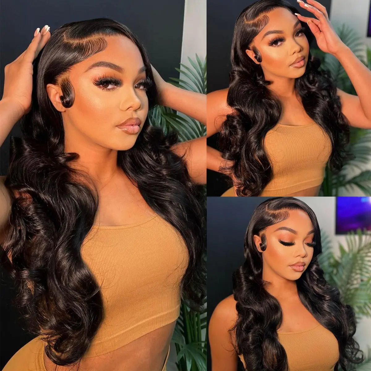 Tinashe Hair Body Wave Wigs Human Hair, 13x4 Pre-Cut HD Bleached Lace Frontal, 200% Density Glueless for Women with Medium 3D Dome Cap