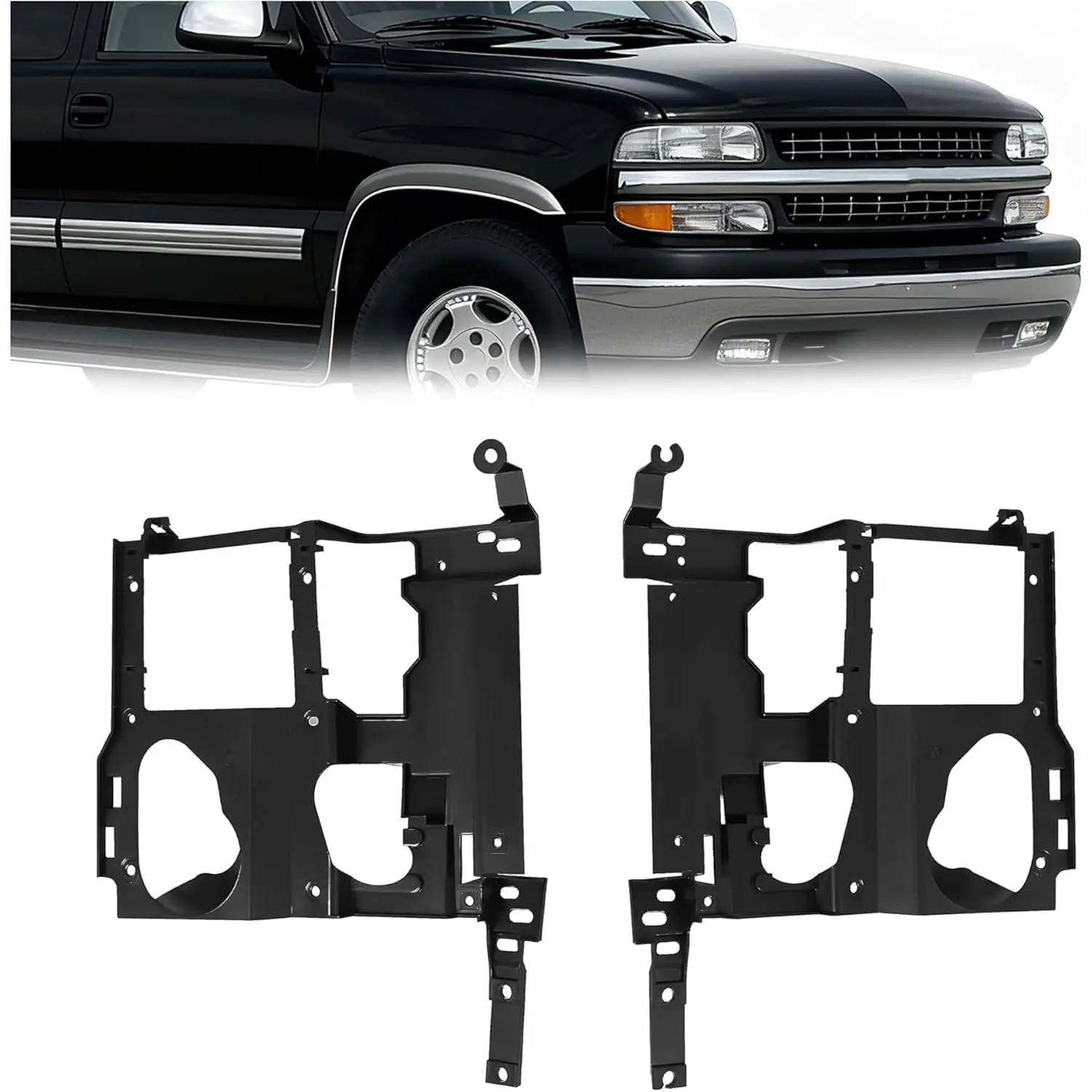 Pair Headlight Bracket Compatible with 1999-2007 Chevy Chevrolet/Silverado GMC Sierra 1500 1500HD 2500 2500HD 3500 Suburban 1500 2500 Tahoe GMC Yukon/Yukon XL Plastic(PP) Black LH&RH