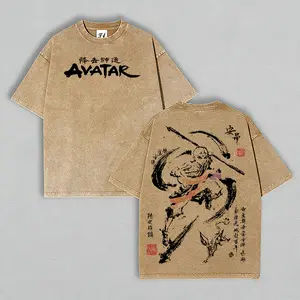 Aang Shirt, Avatar the Last Airbender Shirt, Animated Unisex couple T-shirts , Vintage T-Shirt Menswear Top Underwear Tshirt The Last Air Nomad - The Avatar Anime Double Printed  Washed Tee Unisex Oversize Anime Manga