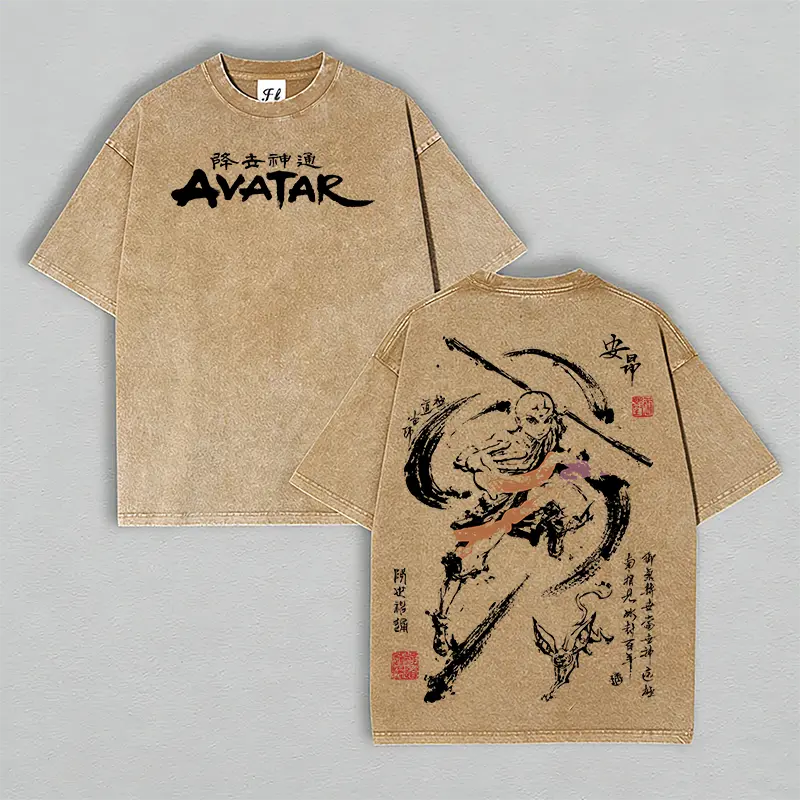 Aang Shirt, Avatar the Last Airbender Shirt, Animated Unisex couple T-shirts , Vintage T-Shirt Menswear Top Underwear Tshirt The Last Air Nomad - The Avatar Anime Double Printed  Washed Tee Unisex Oversize Anime Manga