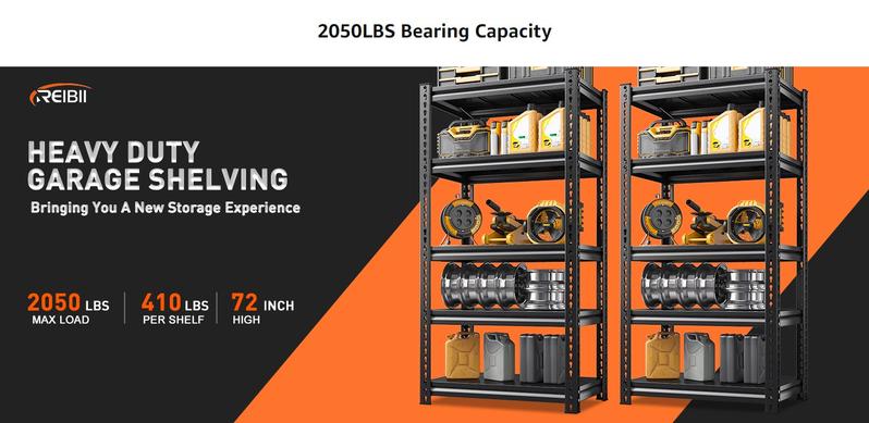 Raybee Garage Shelves 2050 LBS Adjustable 5-Tier Storage Shelving Unit Metal Storage Rack Shelf for Garage,Basement,Kitchen,Black,Red,Blue