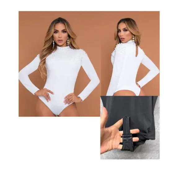 Women's 100% Colombian Long Sleeve Top Bodysuit - Built-in Waistband, Adjustable Snaps, Elegant Shaping Panty, 1 Size Fits All, Comfortable, Versatile Figure-Enhancing Basic Underwear Shirts Womenswear