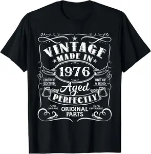 100% Cotton Vintage 1976 Birthday Decorations Mens Funny 50th Birthday T-Shirt