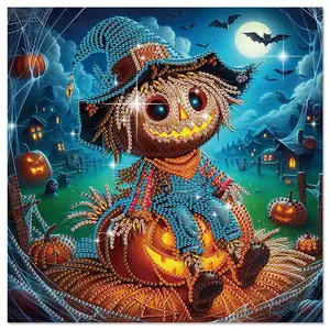 Diamond Painting Halloween Kits for Adults, DIY Halloween Scarecrow Designs Diamond Art Special Shape Partial Mosaic Handicraft Craft Kits, Home Wall Desktop Painting Decor Art Gift（11.8*11.8in）