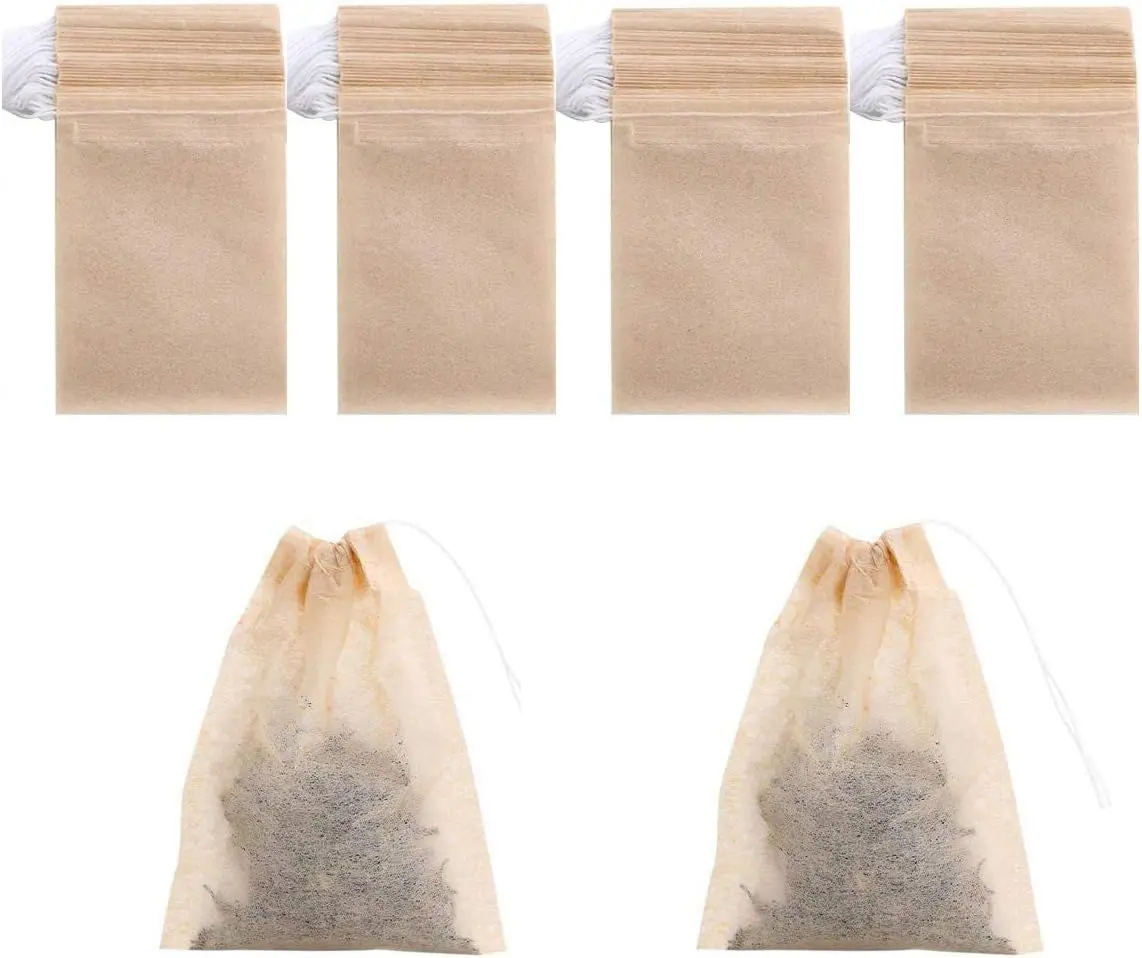 400 Pack Disposable Drawstring Tea Filter Bags, 7 x 9cm Natural Color | Safe & Natural Unbleached Paper Tea Infuser Drawstring Empty Bag for Loose Leaf Tea