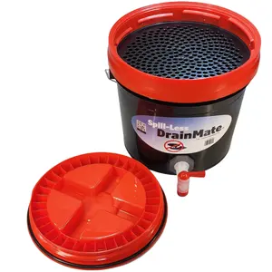 DrainMate 14 Quart Oil Drain Pan - Sealed Lid, On-Off Spigot, Made in USA, Metal, Garage Use