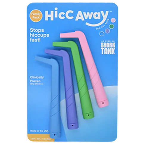 HiccAway Hiccup Straw Family Pack of 4 - Stops Hiccups Fast, as seen on Shark Tank - Clinically Proven for All Ages. Safe, reusable & lightweight.