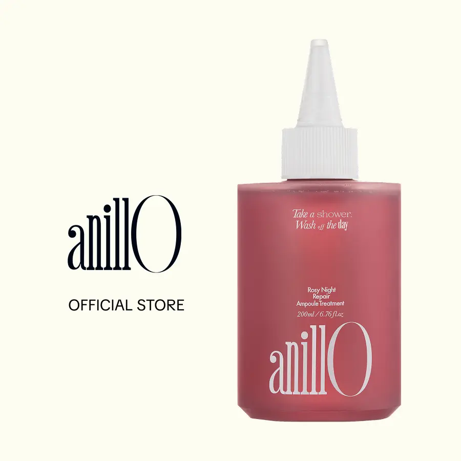 anillO Rosy Night Hair Ampoule Treatment for Damaged Hair - Water-to-Cream Formula with Peptides & Amino Acids, Color Safe, Silicone-Free, 6.76 fl oz